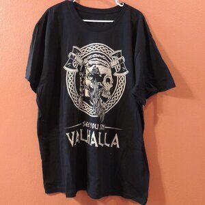 Valhalla Shirt Men 3X Large Black Tan Viking Axe Skull Short Sleeve Shirt